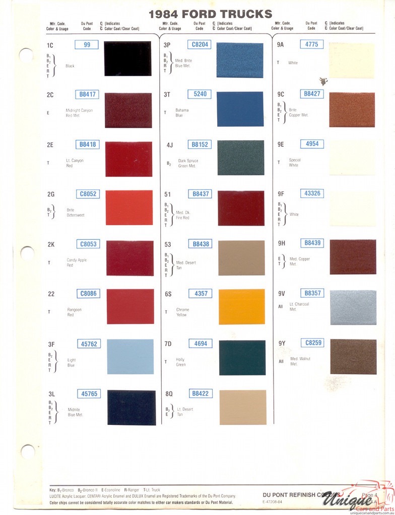 1984 Ford Paint Charts Truck DuPont 6